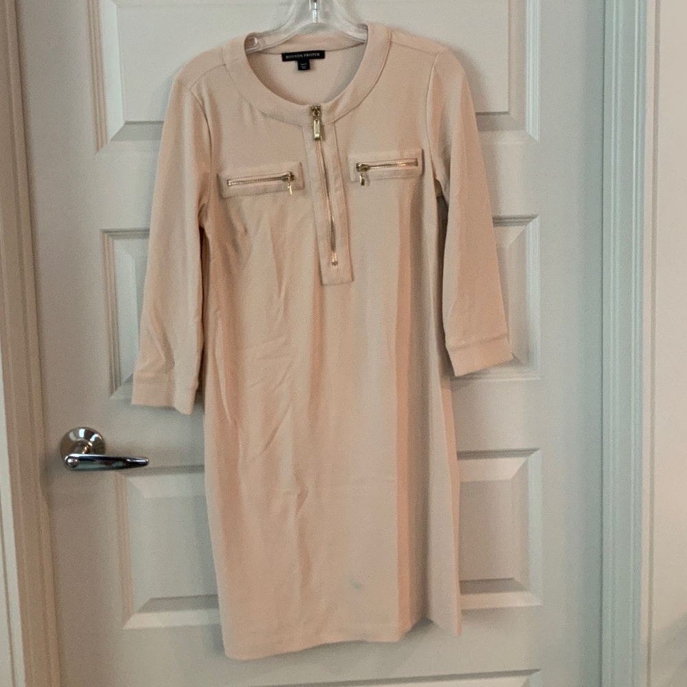 Boston Proper Beige Zippered Dress